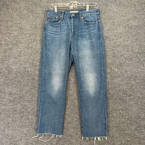 Levis Wedgie Straight Jeans Womens 29 Blue Frayed Hem High Rise Denim Classic